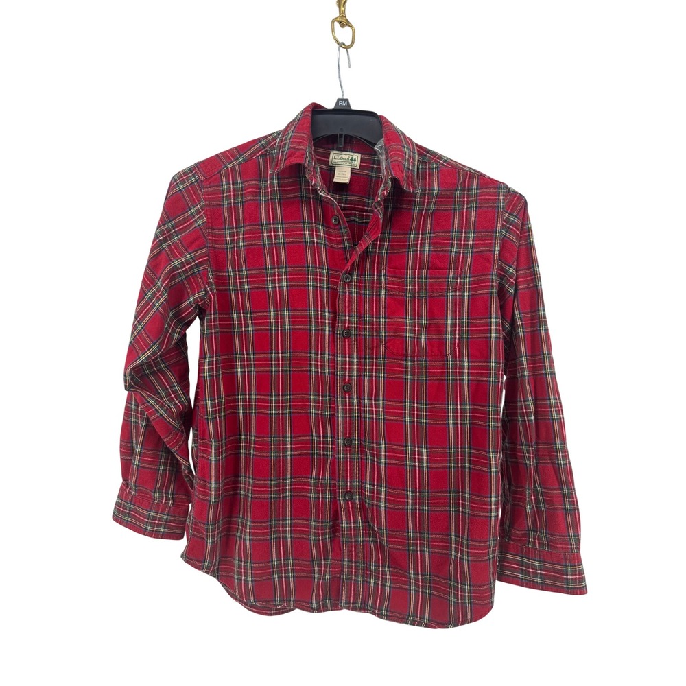 LL Bean Plaid Button Down Shirt Mens M Red Cotton Long Sleeve Flannel Heritage